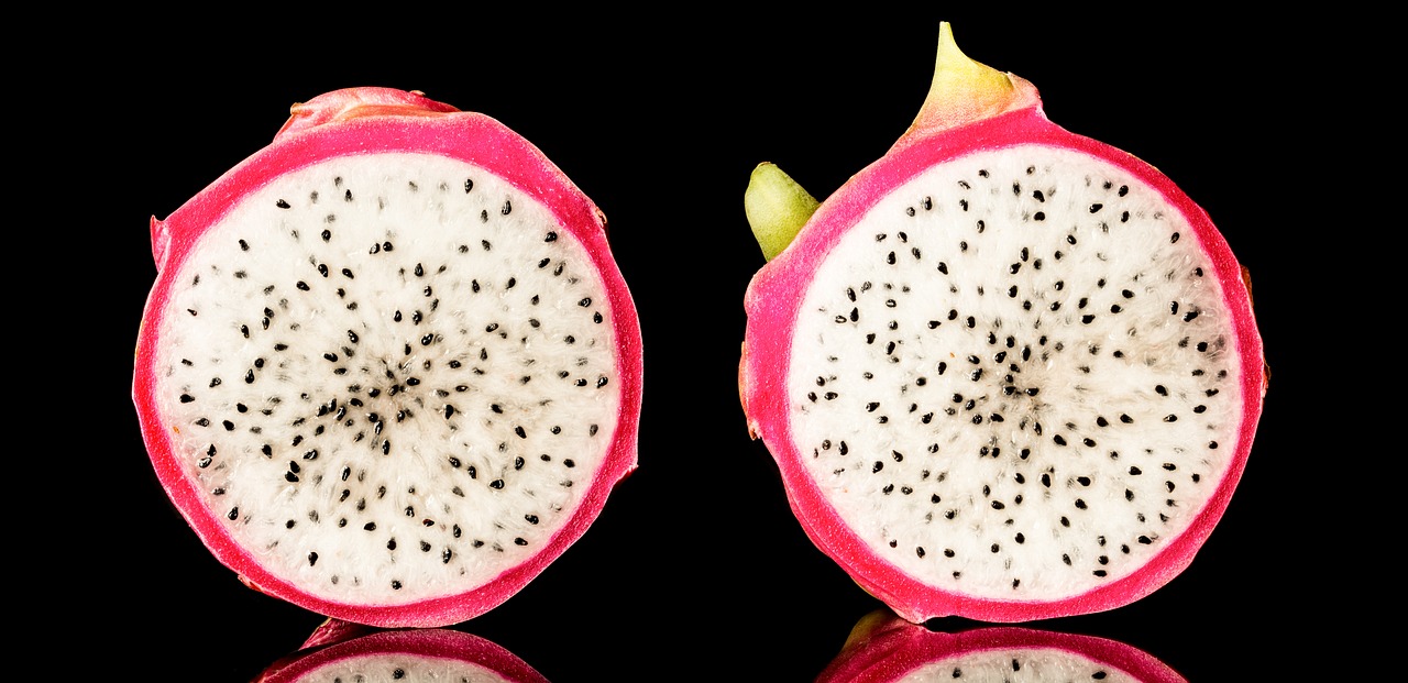 dragon fruit, isolated, on black background